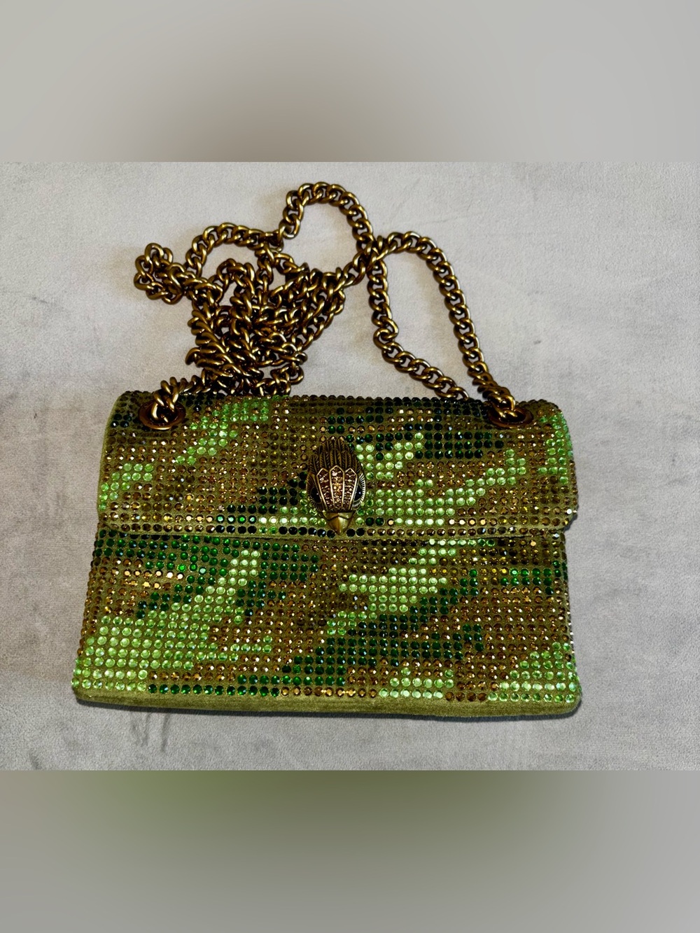 Kurt Geiger Green Crystal Chain Shoulder Bag